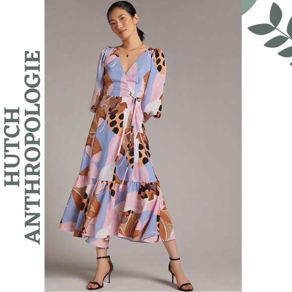 HUTCH for Anthropologie Open-Back Wrap Maxi Dress High Low Pink Blue – Size 2X - Picture 1 of 13